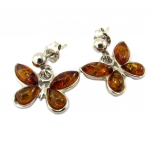 Les Tr&eacute;sors De Lily [P3307] - Boucles Argent 'Papillons' ambre cognac (rhodi&eacute;) - 12x11 mm