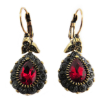Les Tr&eacute;sors De Lily [Q5615] - Boucles artisanales 'Cl&eacute;opatra' rouge noir dor&eacute; - 25x15 mm