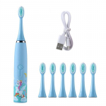 Įkraunamas vaikų elektrinis dantų &scaron;epetėlis, 4 režimai su vandeniui atspariomis 6 &scaron;epetėlių galvutėmis Blue Rechargeable
