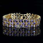 WWJ nuostabios auksinės spalvos juodos kubinio cirkonio plataus teniso apyrankės ametistas