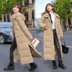 Moteri&scaron;kas pūkinis parkas su gobtuvu storu 805 XXXL chaki