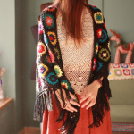 2022 m. grynas rankų darbo Retro Mori Girl Mori Arts Fan Knit Tu&scaron;čiaviduris &Scaron;alikas &Scaron;alikas Originalus Trikampis &Scaron;alikas Kutas Cape One Size juoda