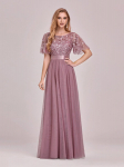 Ever-Pretty Sequin Print iki grindų iki juosmens i&scaron;siuvinėta vakarinė i&scaron;leistuvių suknelė su rauktomis rankovėmis M orchidėja