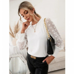 Eleganti&scaron;ki tinkliniai mar&scaron;kiniai ilgomis rankovėmis moteri&scaron;ki laisvalaikio balta &scaron;ifono palaidinė su kaklu Vir&scaron;utiniai moteri&scaron;ki moteri&scaron;ki drabužiai Blusas 24755 S balta