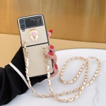 Mielas animacinis 3D mergaitės telefono dėklas Samsung Galaxy Z Flip 3 5G, pagamintas i&scaron; PU odos, kieto PC dangtelio su crossbody grandinėle For Samsung Z Flip 3
