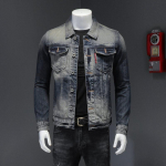 Vintažinio ruoželinio audinio Vintage džinsinio &scaron;varko paltas Vyri&scaron;kas+H06121