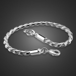 Madinga 925 sterlingų sidabrinė gyvatė vyri&scaron;ka kaulinė apyrankė kieto sidabro apyrankė berniukui Retro klasikiniai papuo&scaron;alai 4 mm20 cm apyrankė 18cm