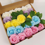 25 vnt. 8 cm tikrovi&scaron;kai atrodančios putplasčio netikros rožės su stiebais Dirbtinės gėlės &bdquo;pasidaryk pats&ldquo; nuotakos puok&scaron;tės vestuvių pobūvių stalams Balkonų puo&scaron;menoms įvairiaspalvis