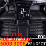 Sinjayer 3D Custom Fit vandeniui atsparūs automobilio grindų kilimėliai priekiniai ir galiniai FloorLiner kilimėliai, skirti Peugeot 308 408 307 2008 5008 3008 308 12-15 BLACK black