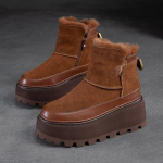 &bdquo;Johnature&ldquo; storapadžiai sniego batai su pliu&scaron;iniu &scaron;iltu užtrauktuku &scaron;one; universalūs, retro vienspalviai moteri&scaron;ki batai 38 ruda