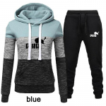 2 vnt. sportinių kostiumų moterims, madingas spalvų blokų sportinis kostiumas, moteri&scaron;kas ilgomis rankovėmis, su gobtuvu, sportinis džemperis ir bėgiojimo kelnės L ežero mėlyna spalva
