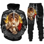 Personality Lion 3D Print Hoodies/Trening kostiumas Vyri&scaron;ki megztiniai su gobtuvu + kelnės bėgimo kostiumas Hip Hop vyri&scaron;kų gatvės drabužių komplektas M