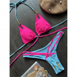 &bdquo;Halter Mini Micro Thong High Cut Bikini Moteri&scaron;kas maudymosi kostiumėlis Moteri&scaron;ki maudymosi kostiumėliai Dviejų dalių bikinio rinkinys maudymosi kostiumėlis maudymosi moteriai S rožinė/mėlyna