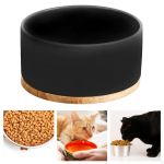 Kačių &scaron;ėrimo stotelė Keraminis &scaron;ildomas girdytuvas 16x8,5 cm apvalus stabilus medinis vandens dubuo skirtas juoda