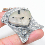 Natural Black Rutile,White Topaz Gemstone 925 Sterling Silver Pendant 2.68 s7g48