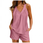 Vienspalvis moteri&scaron;kas, laisvas V formos kaklo megztinis be rankovių laisvalaikio palaidinė su ki&scaron;enėmis &scaron;ortų rinkinys XXL