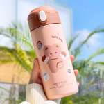380 ML Kawaii Me&scaron;kiuko Termosas Vaikams Mergaitėms Į Mokyklą Moterims Nerūdijančio Plieno Izoliuotas Puodelis Su &Scaron;iaudeliu Mielos Terminės Vandens Butelės 301-400ml