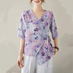 Short sleeve Oversized Cotton vintage Floral Casual loose t shirt tops Women summer t-shirt L žalia