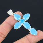 Mėlyno chalcedono brangakmenio pakabukas, masyvus 925 prabos sidabrinis pakabukas, papuo&scaron;alas, dovana unisex LG-080