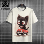 Vasariniai vyri&scaron;ki mar&scaron;kinėliai Animal Cute Cat Print Crew Neck trumpomis rankovėmis Street Trend Tops Didelės vyri&scaron;kos aprangos mar&scaron;kinėliai vyrams L