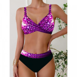 Vasaros Mados Dizainas Moteri&scaron;kas Bikini Dviejų Dalių Sukamu&scaron;tas Ra&scaron;tuotas Maudymosi Kostiumėlis Tankinis ir Sportinė Paplūdimio Apranga S-5XL S violetinė