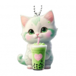 Pieno arbatos kabantis papuo&scaron;alas su karoliukų grandinėle dvipusis akrilo 2D animacinis filmas kačiukas, automobilio galinio vaizdo veidrodžio kabantis papuo&scaron;alas žalia