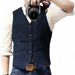 Vyri&scaron;ki rudens ir žiemos kostiumai su V kaklu, liemenė, silkės tvido plona liemenė, atsitiktinis klasikinis oficialus verslas, skirtas vestuviniams jaunikiams XL tamsiai mėlyna spalva