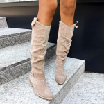 Autumn Women's Fashion Low Heel Suede High Boots 43 abrikosas