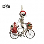 Kalėdų kaukolės ornamentas Kalėdų senelio kepurė, skeletas, jodinėjimas dviračiu, akrilinis pakabukas, kabanti eglutė, skirta vidaus / lauko dekoravimui Skull