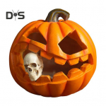 Helovino moliūgų valgymo kaukolės figūrėlė su &scaron;viesomis Baisi &scaron;viečianti moliūgo galva Dervos statula skulptūra Namų biuro stalo dekoracija ornamentas pumpkin