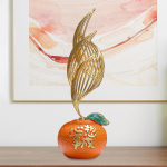 Oranžinė figūrėlė, stalo dekoracija, Naujųjų metų dekoras, dervos skulptūra, vaisių statulėlė televizoriaus spintelės