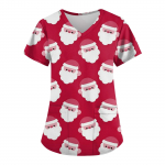 Moteri&scaron;ki kalėdiniai spausdinti trumpomis rankovėmis V formos i&scaron;kirptės vir&scaron;utiniai maži ki&scaron;eniniai darbo mar&scaron;kinėliai M raudona