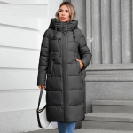 Cinemore Moteri&scaron;ka striukė žieminė &scaron;ilta ilga parkas Vir&scaron;utiniai drabužiai su gobtuvu Moteri&scaron;ki drabužiai Madinga pūkinė striukė Moteri&scaron;kas paltas Unisex 88607 S juoda
