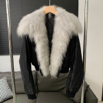 Kailis Me&scaron;kėno Kailis Auk&scaron;tu juosmeniu Kailinis Paltas Aviatoriaus Kostiumas Moteri&scaron;kas Didelis Kailinis Apykaklė Pūkinė Striukė Naujas Stilius L mėlyna