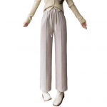 Moteri&scaron;kos žieminės kelnės Elastingas rai&scaron;telis auk&scaron;tu juosmeniu Tiesios plačios ilgos kelnės su ki&scaron;enėmis pastorintu aksominiu pamu&scaron;alu &scaron;iltos kelnės L juoda