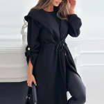Eleganti&scaron;ki žieminiai rai&scaron;teliai juosmens paltai su gobtuvu Moteri&scaron;ki gobtuvai Striukės Suvarstomos Slim Fit Ilgomis rankovėmis Moteri&scaron;ki paltai Moteri&scaron;ki vir&scaron;utiniai drabužiai S juoda