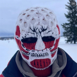 Nauja rankų darbo nerta juokingų ragų ir ki&scaron;kio ausų balaklava Adult 57-59cm