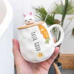 Animacinių filmų 3D triu&scaron;io morkų keramikinis puodelis su dangteliu, pusryčių puodelis vandens mėgėjų puodelis unikalus arbatos puodelis gėrimų kavos puodeliai