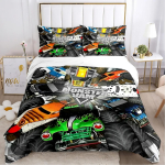 Animacinis Monster Truck Visų sezonų antklodės užvalkalas, patalynės komplektai, mink&scaron;tas pledo užvalkalas ir užvalkalai pagalvėms, viengulis, dvigulis, Queen, King AU Double 180x210cm