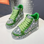 Pilni deimantų storu padu moteri&scaron;ki batai 2024 nauji personalizuoti vandens deimantais spalvoto siuvinėjimo laisvalaikio batai auk&scaron;tu aulu sportiniai batai 40 žalia