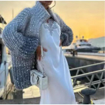 Madinga Lurex Sequin Cardigan Žibintai Rankovės Blizganti megzta moteri&scaron;ka laisvalaikio V formos kaklo užtrauktukas Laisvas megztinis moteri&scaron;kas Eleganti&scaron;kas HighStreet &scaron;varkas Pra&scaron;matni gatvės apranga One Size