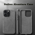 Itali&scaron;kas Alcantara dėklas, skirtas iPhone 15 Pro Max Business Odinis telefono galinis dangtelis iPhone 16 Pro Max Magnetams MagSafe Grey iPhone 14Pro &scaron;viesiai pilka spalva