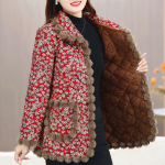 Winter Plus Velvet storos medvilnės striukė &Scaron;ilta moteri&scaron;ka medvilninė striukė su gėlėmis 6XL raudona