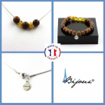 Pierres et Min&eacute;raux. Parure bijoux Bracelet Collier Perles bois 8 mm + Opale jaune Taille personnalisable.