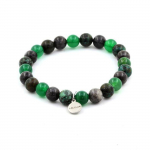 Pierres et Min&eacute;raux. Bracelet Perles Turquoise Africaine + Labradorite + Agate verte 8 mm. Fabriqu&eacute; en France.