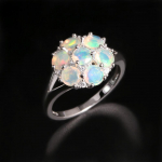 Eleganti&scaron;kas natūralaus opalo žiedas moterims mergaitėms spalio mėnesio gimtadienio akmuo spalvingas apvalus sidabrinis papuo&scaron;alas lengvos prabangos dovana US RING SIZE:6#