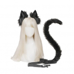 2 vnt./kompl. Katės ausų ir uodegos rinkinys Suaugusiems Vaikams Katės ausų lankelis Reguliuojamas juosmens diržas Katės uodegos aksesuarų rinkinys Kostiumo aksesuarai juoda