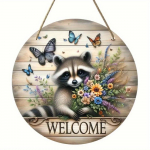 1 vnt. 2D plok&scaron;čias kaimi&scaron;ko stiliaus pasveikinimo apvalus medinis ženklas - 20 cm, gyvūnų tema, tinka namų prie&scaron;kambariui, sodui, barui, kavinei, durų, tvoros dekoravimui, dovana 20cm*20cm