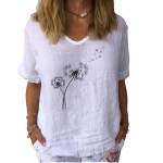 Moteri&scaron;ka madinga lininė palaidinė Vasarinė laisvalaikio mar&scaron;kinėliai trumpomis rankovėmis Moteri&scaron;ki gėlėmis marginti megztiniai, palaidi vir&scaron;utinė dalis S