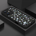 Mėlynas gėlių ra&scaron;to matinis telefono dėklas iPhone 16 Pro Max 15 Pro 14 13 12 11 XS XR 8 7 Objektyvo apsauga TPU Smūgiams atsparus mink&scaron;tas silikoninis buferio dangtelis iPhone 16E juoda